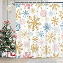 Mizhona Winter Snowflakes Shower Curtain Christmas Theme Snow Bathroom Curtain Set with Hooks Decor 72"X72"