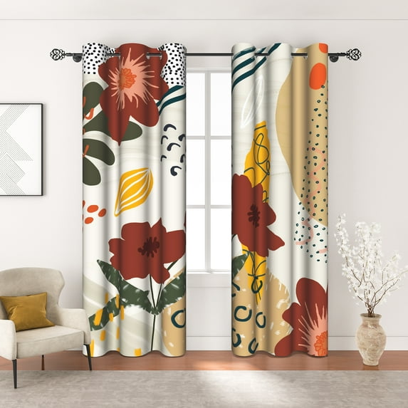 Mizhona Country Blackout Curtains for Bedroom,Boho Floral Printed Room Curtains Set of 2,42"x84"