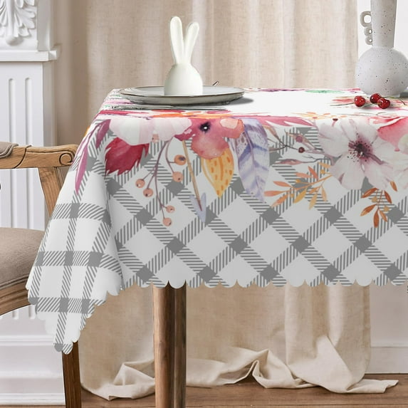 Mizhona Easter Bunny Rectange Tablecloth Rabbit with Floral Table Cloth for Dinning,Kitchen,Party,60" x 84"
