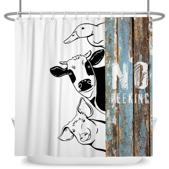 Mizhona Farm House Shower Curtain with Funny Cow Pig Duck for Bathroom Waterproof Washable Country Decor with Hooks 72"x72"