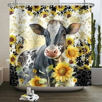Mizhona Farm Shower Curtain for Bathroom Cow with Sunflowers Shower Curtains Waterproof Polyester Country Decor 72"x72"