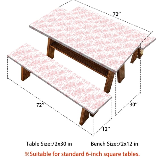 Mizhona Fitted Picnic Table Cover with Bench Covers Pink Floral Rectangle Table Cloth Waterproof Windproof Elastic Edge Reusable for Outdoors BBQ Patio 72"X30"