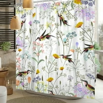 Mizhona Floral Shower Curtain for Bathroom Colorful Flowers and Hummingbird Waterproof Polyester Washable Decor with Hooks 72"x72"