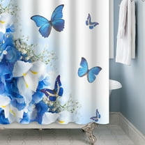 Mizhona Floral Shower Curtain with Blue Butterfly for Bathroom Waterproof Polyester Decor with Hooks 72"x72"