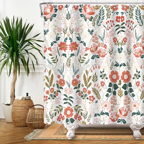 Mizhona Floral Shower Curtain with Leaves Boho Shower Curtains for Bathroom Water Resistant Washable Pretty Decor 60"X72"