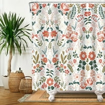 Mizhona Floral Shower Curtain with Leaves Boho Shower Curtains for Bathroom Water Resistant Washable Pretty Decor 72"X72"