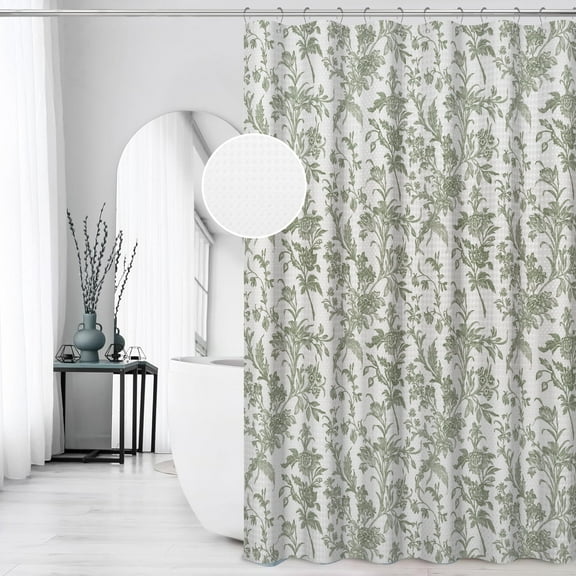 Mizhona Floral Waffle Shower Curtain,Green Flower Pattern Shower Curtain,Bathroom Shower Curtains,72"x72"