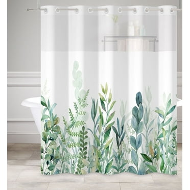 MIZHONA Green Plants Shower Curtain for Bathroom,Leaves No Hook Shower Curtain with Snap in Liner,71"× 74"