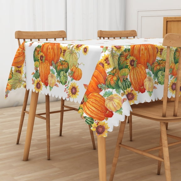 Mizhona Green and Orange Pumpkin Tablecloths for Rectangle Tables Fall Maple Leaves Table Cloth for Kitchen Dinner Decor,54"x72"