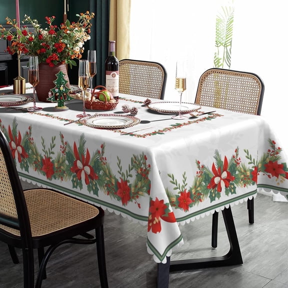 Mizhona Merry Christmas Rectangle Tablecloth Winter Xmas Tree for Party Dining Kitchen Waterproof Washable Red and Green 60"x102"