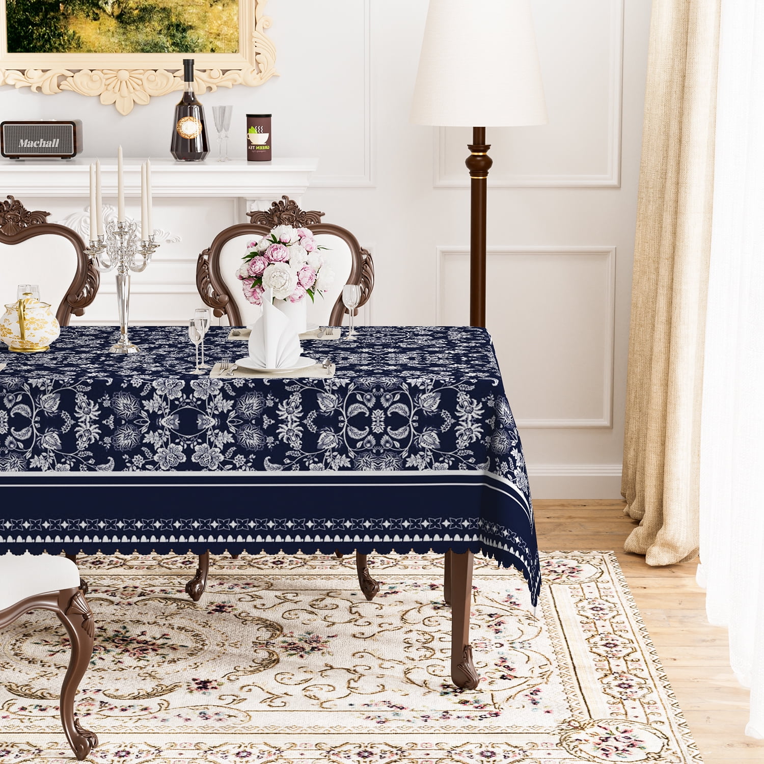 Mizhona Navy Blue Tablecloth Rectangle,Boho Bohemia Table Cloth for Kitchen Dinner Decor,60"x102 ...