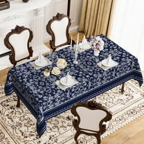 Mizhona Navy Blue Boho Tablecloth Rectangle Bohemia French Floral Print Table Cover for Kitchen Dinner Decor,60"x84"