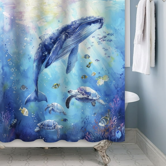 Mizhona Ocean Shower Curtain for Bathroom Dolphin Sea Turtles Tropical Fishes Waterproof Polyester Summer Funny 72"X72"