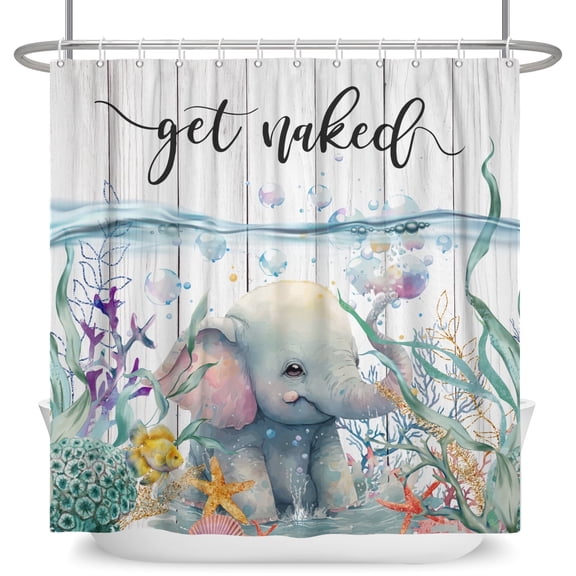 MIZHONA Ocean Shower Curtain for Bathroom Funny Cute Elephant Waterproof Washable Decor for Kids with Hooks 72"x72"