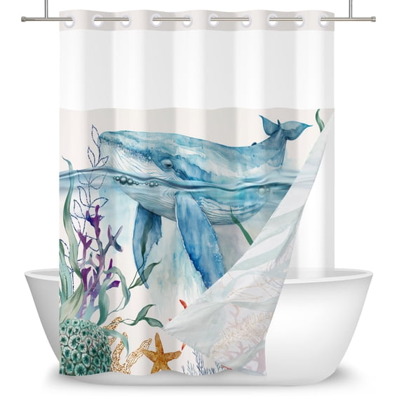 Mizhona Ocean Shower Curtain with No Hook Funny Dolphin for Bathroom with Snap in Liner Waterproof Polyester Summer 71"x83"