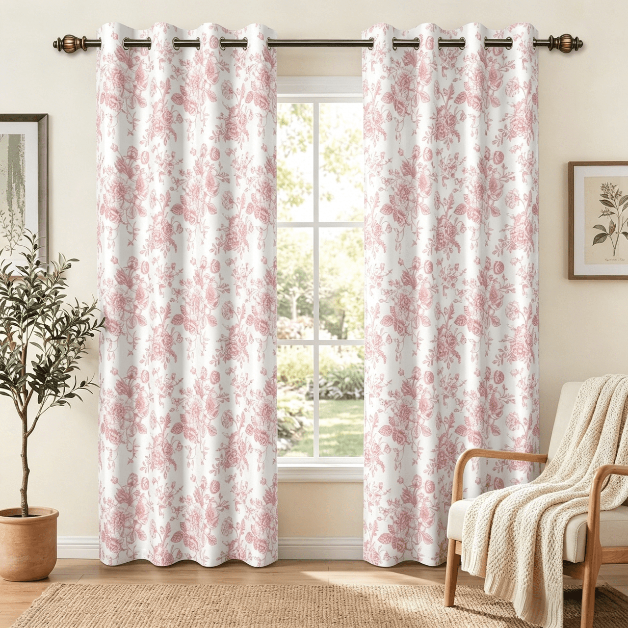 Mizhona Pink Printed Blackout Curtains Set of 2 84 inch Long,Boho Flower Window Drapes Curtains for Bedroom Living Room