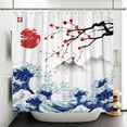 thumbnail image 1 of Mizhona Red Floral Shower Curtain with Mountain Wave for Bathroom Waterproof Polyester Modern Pretty Decor Washable 72"X72", 1 of 4