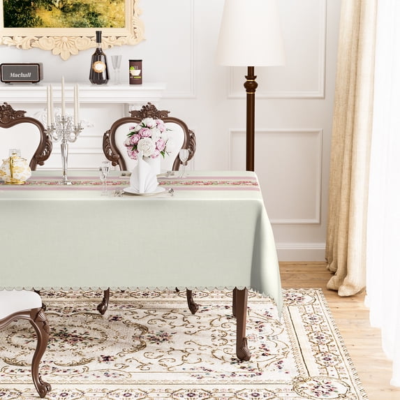 Mizhona Red Floral Tablecloth Rectangle,Vintage Beige Table Cloth for Kitchen Dinner Decor,54"x72"