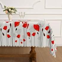Mizhona Red Flower Tablecloth Rectangle,Grey and Red Table Cloth for Kitchen Dinner Decor,60"x84"