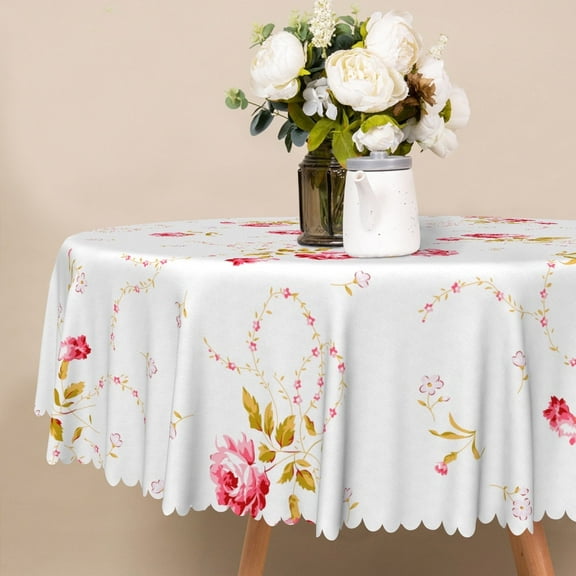 Mizhona Floral 60” Round Tablecloth,Vintage Flower Table Cover for Kitchen Dinning Outdoor Decor