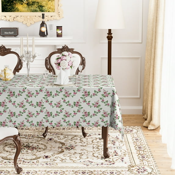 Mizhona Rustic Crushed Flower Tablecloth Rectangle,Red and Green Table Cloth for Kitchen Dinner Decor,54"x72"