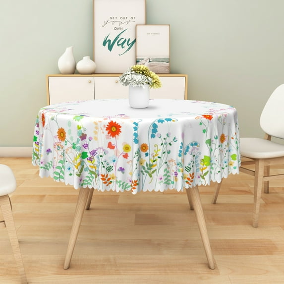 Mizhona Rustic Flower Round Tablecloths,Blue Table Cloth for Round Table,Kitchen Party Outdoor Decor,72"