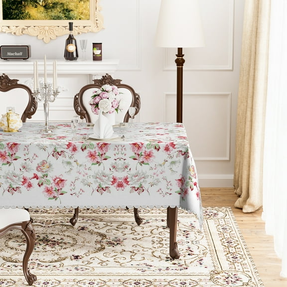 Mizhona Rustic Red Pink Tablecloth Rectangle,Penoy Floral Table Cloth for Kitchen Dinner Decor,60"x84"
