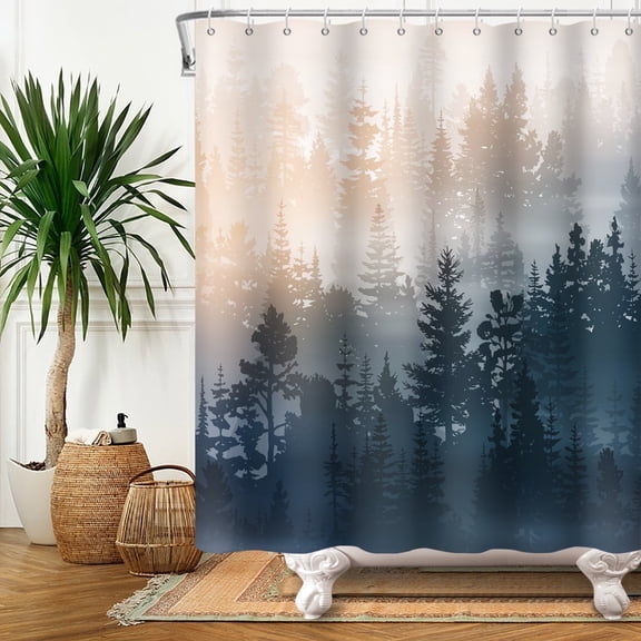 MIZHONA Misty Forest Shower Curtain Nature Mountain Bathroom Waterproof Decorative Shower Curtains Washable 72"X72"