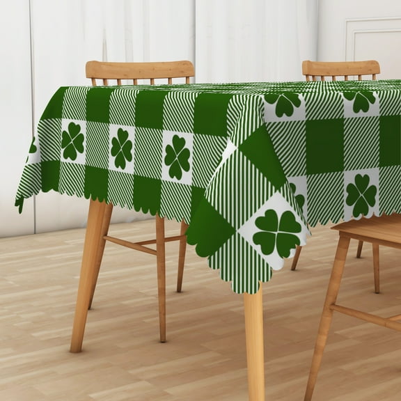 Mizhona St.Patrick's Day Tablecloth Green Checkered Rectangle Table Cloth for Dinning,Kitchen,Party，60" x 84"