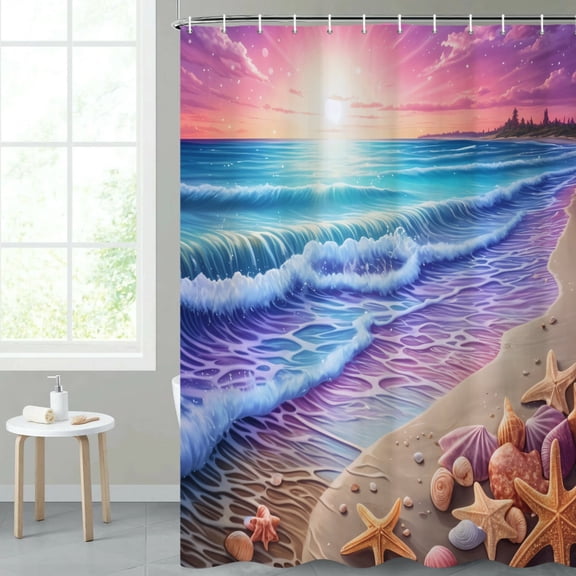 MIZHONA Summer Shower Curtain Beach Sea Ocean for Bathroom Waterproof Polyester Funny Modern Washable Pretty Decor 60"x72"