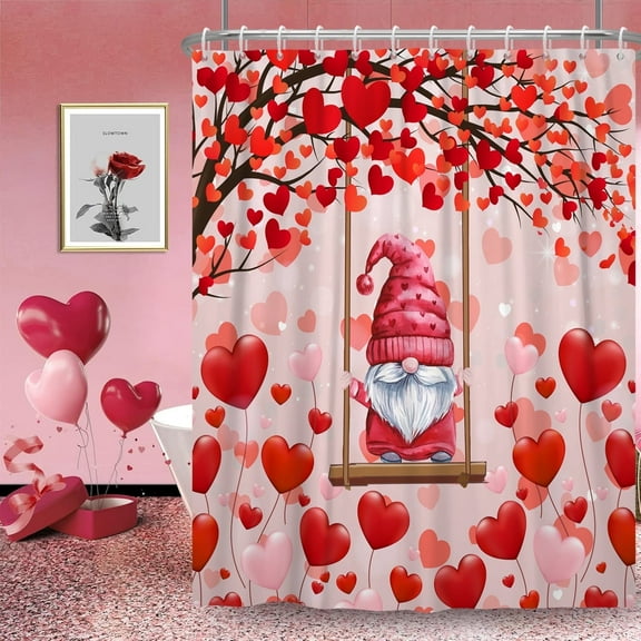 Mizhona Valentine Shower Curtain Funny Gnome Bathroom Curtains Waterproof Decor 72"x72"