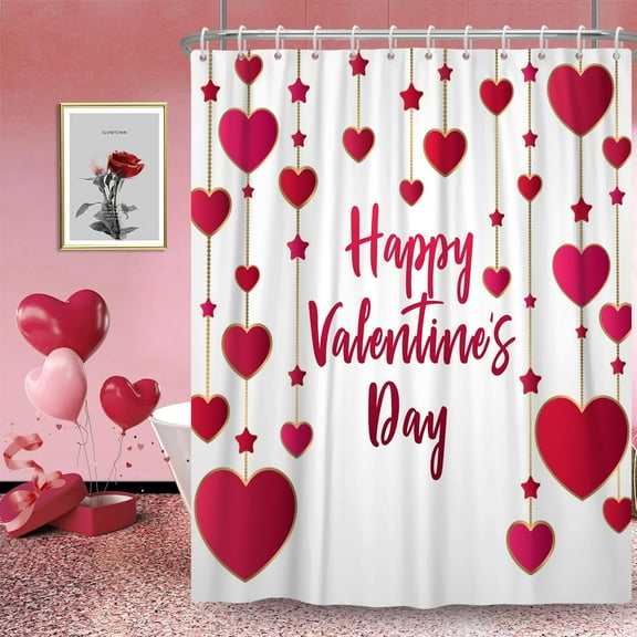 Mizhona Valentine's Day Shower Curtain Falling Heart Bathroom Curtains Decor with Hooks 72"x72"