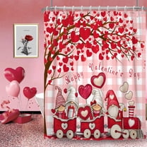 Mizhona Valentine's Day Shower Curtain Gnomes Bathroom Curtains Buffalo Plaid Decor Waterproof 72"x72"