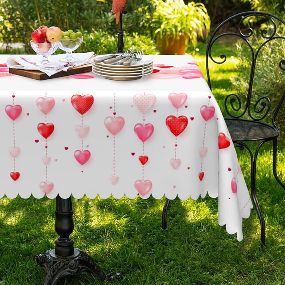 Mizhona Valentine's Day Tablecloth Hearts Waterproof Table Cover Dining Party Picnic Decor 60"x84"