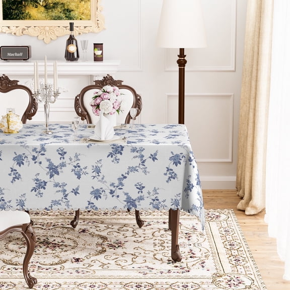 Mizhona Vintage Floral Tablecloth Rectangle,Blue Flower Table Cloth for Kitchen Dinner Decor,60"x102"