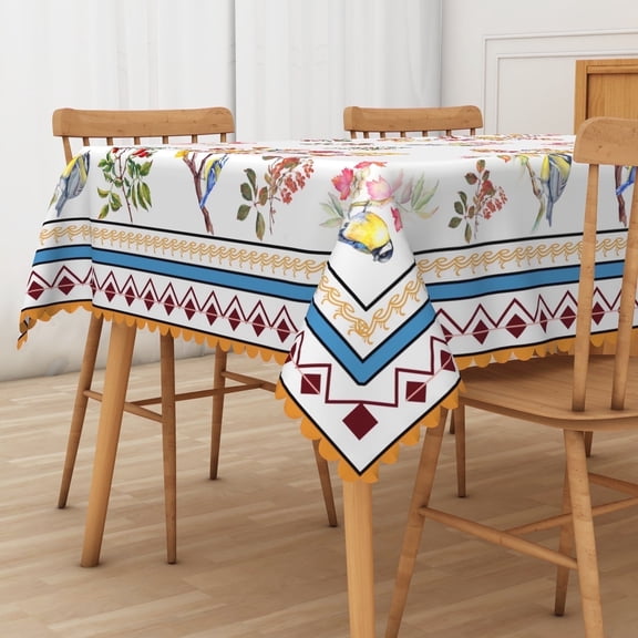MIZHONA Bird with Floral Rectangle Tablecloth Retro French Table Covers for Picnic Decor,60"× 102"