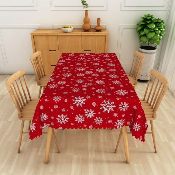 Mizhona Winter Snowflake Tablecloths for Rectangle Tables Christmas Theme Red Table Cloth for Kitchen Dinner Decor,54"× 72"
