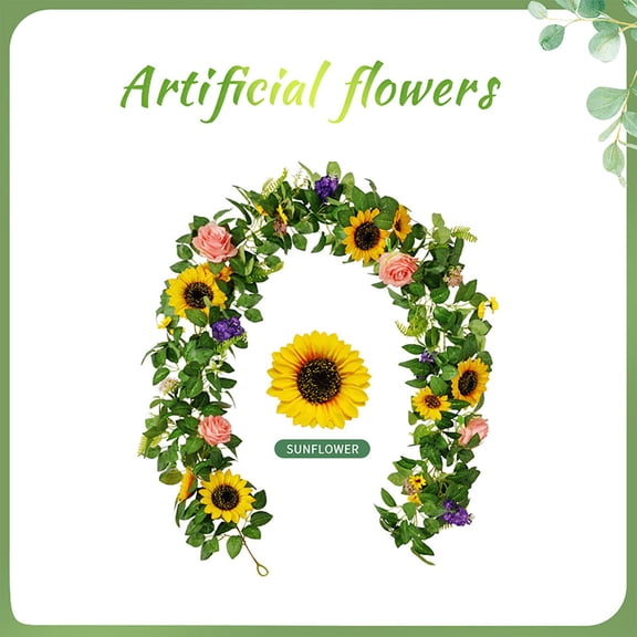 Mizii Sunflower Garland 6FT Flower Hanging Vines Floral for Wedding Party Room Wall Kitchen Table Centerpieces Home Garden Arch