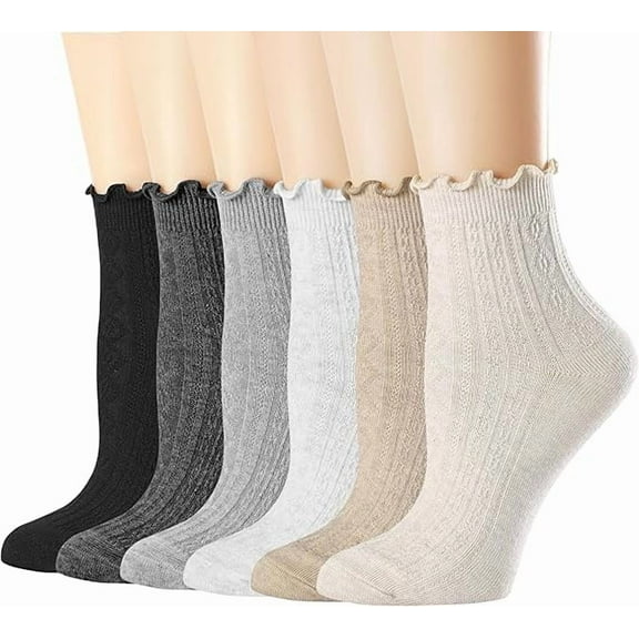 Mizimin Womens Crew Socks Ruffle Casual Cotton Frilly Breathable Cute Knit Lettuce Trim Ankle Socks 6 Pack