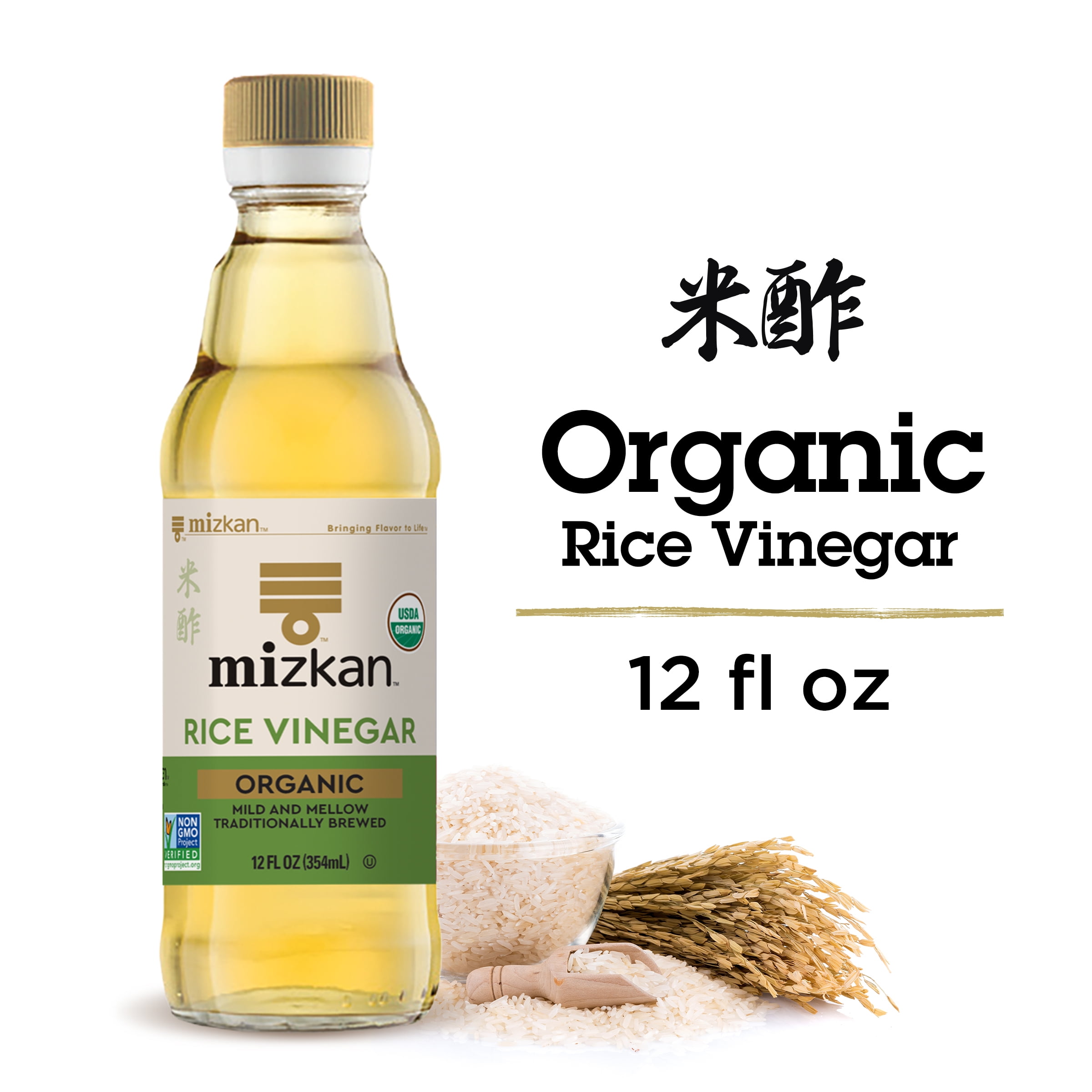 Mizkan Organic Natural Rice Vinegar for Authentic Japanese Dishes, Vegetables, Sushi, Chicken Teriyaki, Stir Fry Sauce and More, 12 FL OZ