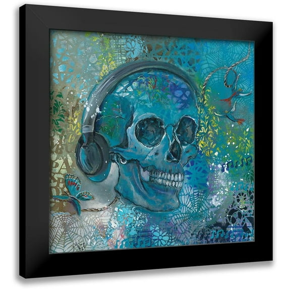 Mizo 12x12 Black Modern Framed Museum Art Print Titled - HEAD SET SKULL