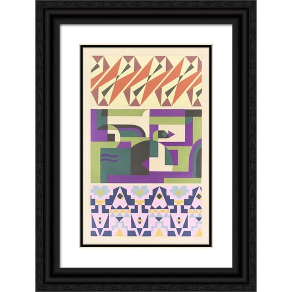 Mizuki Heitaro 13x18 Black Ornate Wood Framed Double Matted Museum Art Print Titled - Abstract Pattern Portfolio Pl.03 (1930)