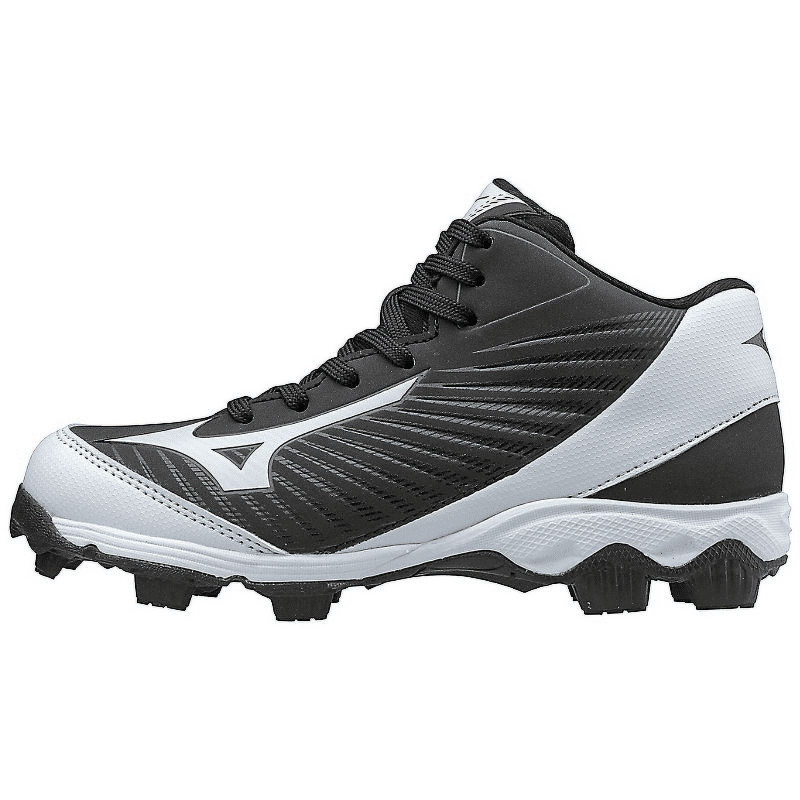 Mizuno 9-Spike Advanced Youth Boy's Franchise 9 Mid Molded Baseball Cleat, Size 6, Black-White (9000)