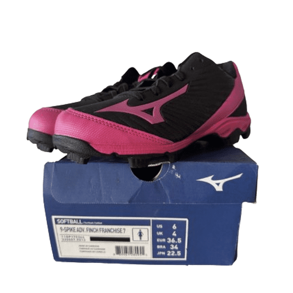 Mizuno 9-Spike Finch Franchise 7 Softball Cleats, Womens Size 6, Black/Pink, Molded