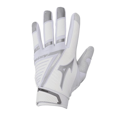 Mizuno F-257 Women's Softball Batting Glove, Size Extra Large, White-Silver (0073)