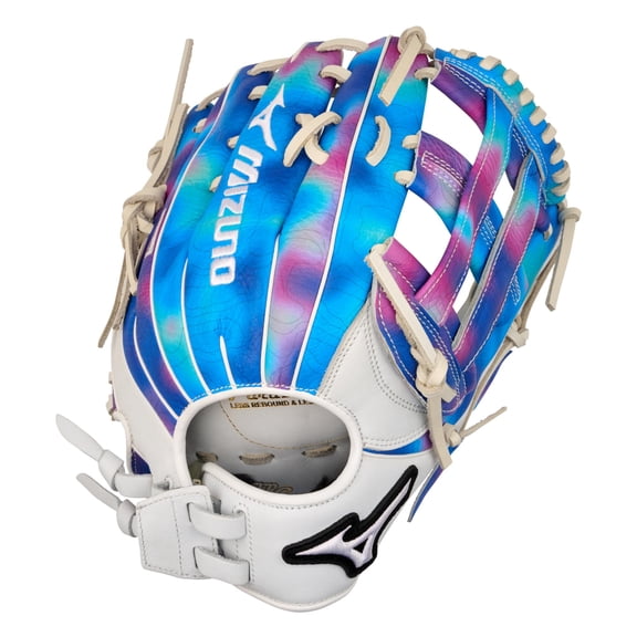 Mizuno GMVPf-60MP MVP Prime M-Print, Utility Softball Glove, 12.5", H Web, Psychedelic Pattern, BioSoft Leather, Center Pocket Design, Print on Full grain leather, QuickTab Adjust back of wrist