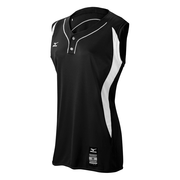 Mizuno Girl s Elite 2 Button Sleeveless Game Softball Jersey Size Small Black White 9000