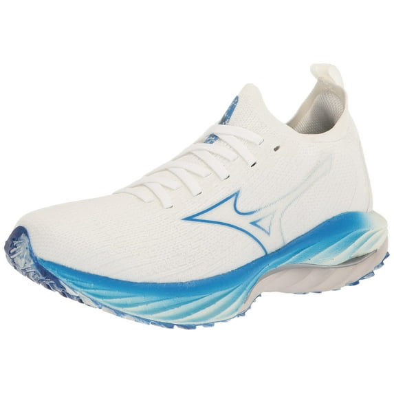 Mizuno Running Women's Wave Neo Wind Running Shoe, Undyed Wht-Peace Blue, 8.5