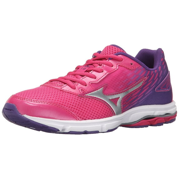 Mizuno Wave Rider 19 Junior Running Shoe (Little Kid/Big Kid), Fuchsia Purple/Silver, 5.5 B US Big Kid