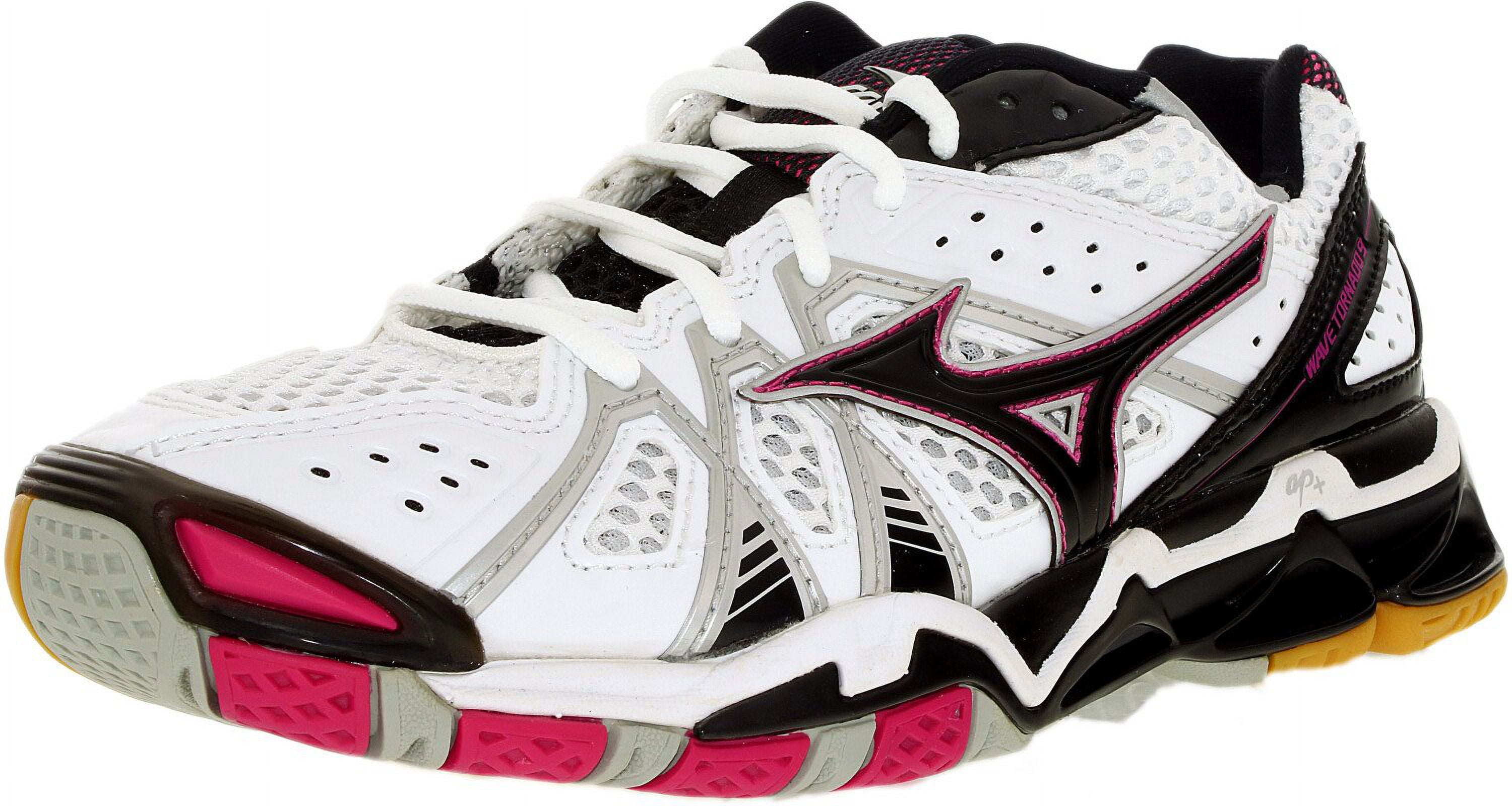 Mizuno Women s Wave Tornado 9 White Black Fuschia Ankle High Tenni